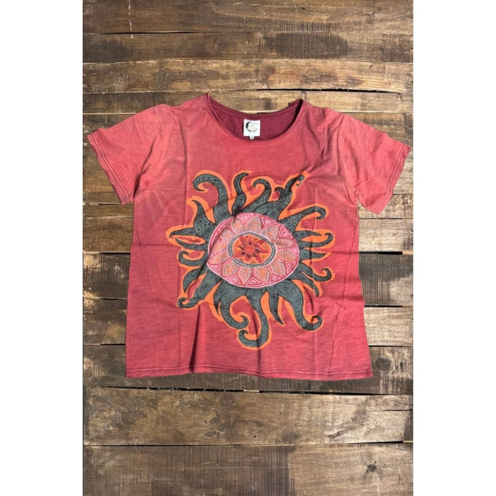 ***1 LEFT, S/M***NEW Jaded Gypsy Solar Burst Wine Moon Dance Tee - Picture 2 of 5